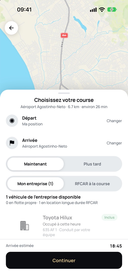 Application RF CAR : choix de la course