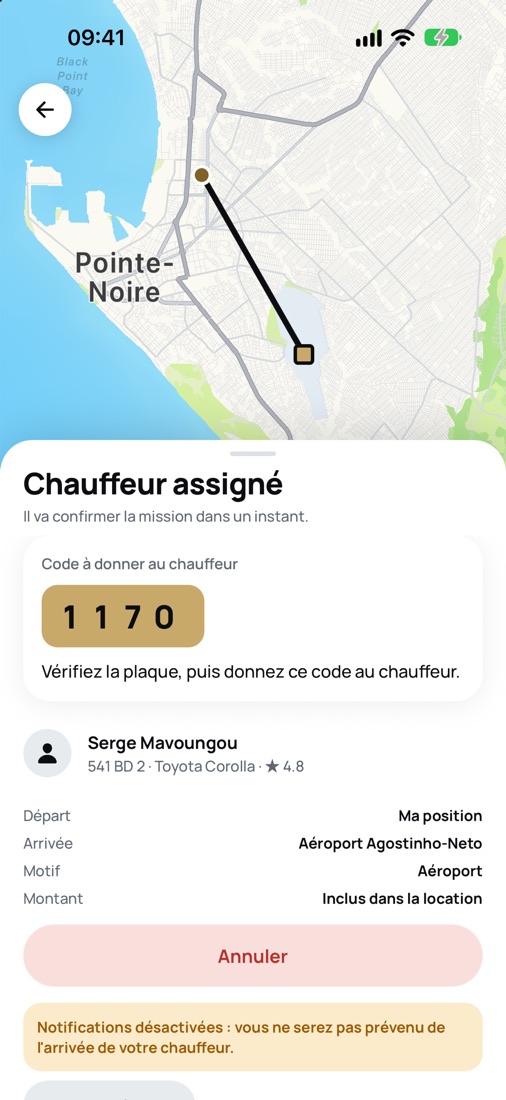 Application RF CAR : chauffeur assigné